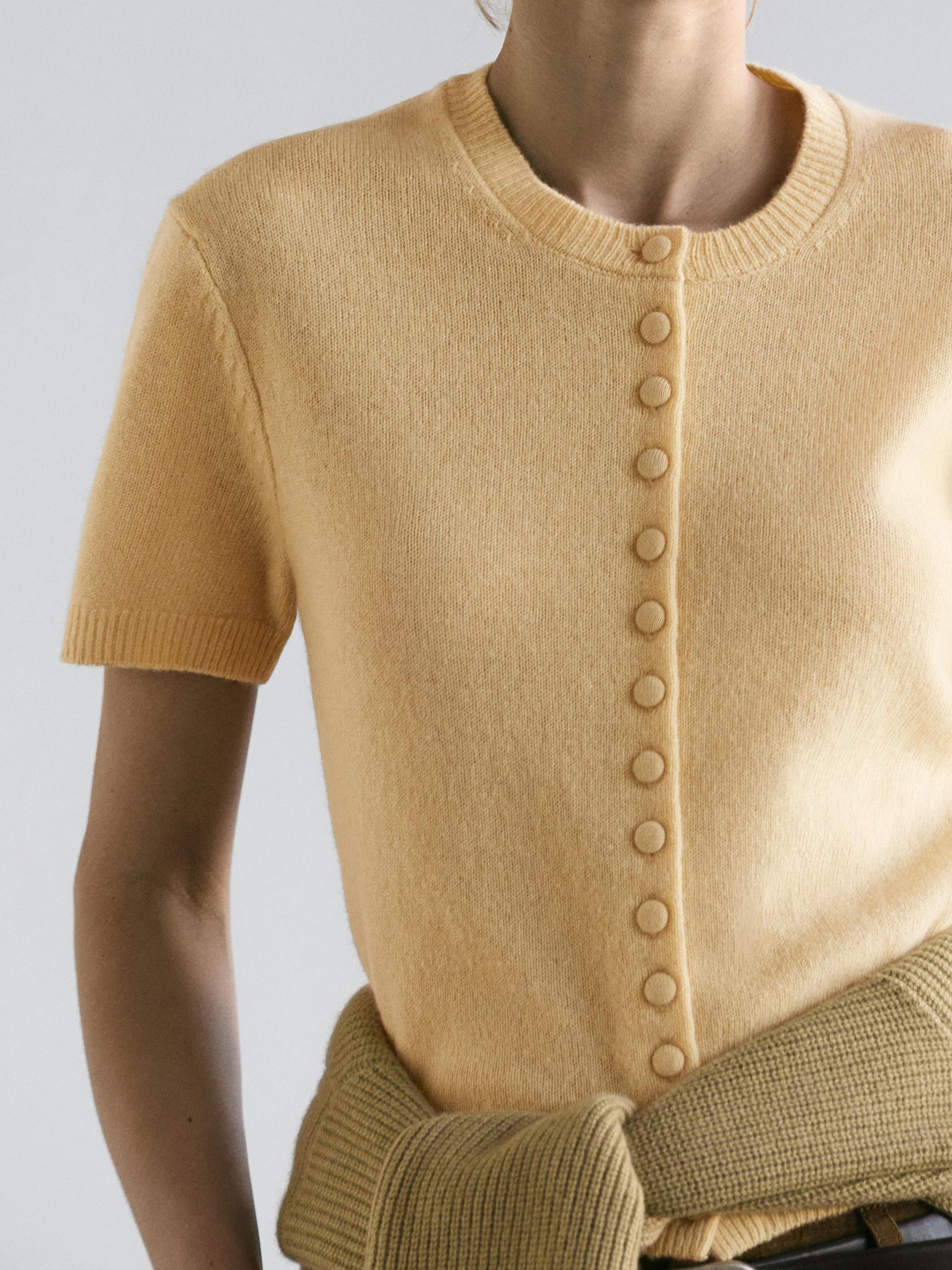 Short sleeve 100% wool knit cardigan